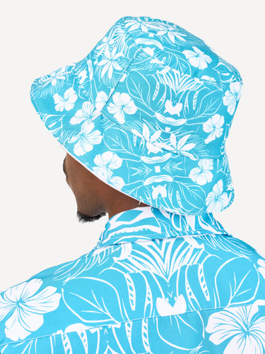 Kali Bucket Hats: White with Blue Floral Print