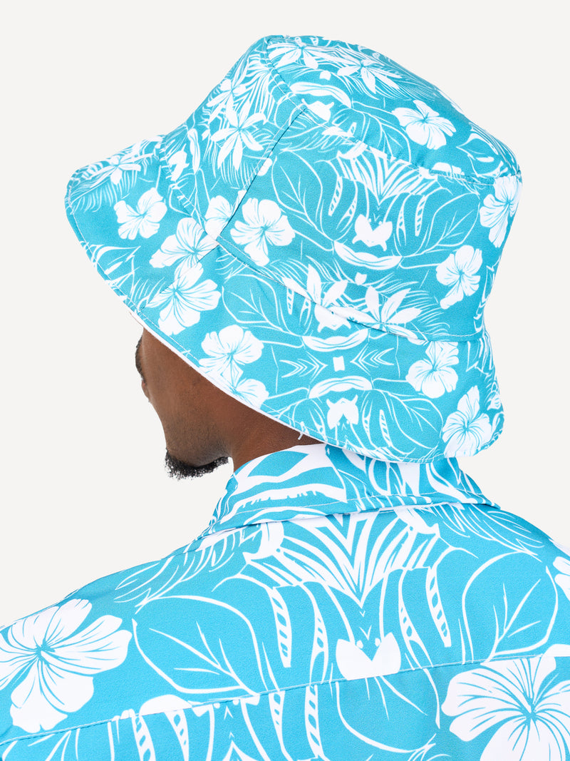 Kali Bucket Hats: White with Blue Floral Print