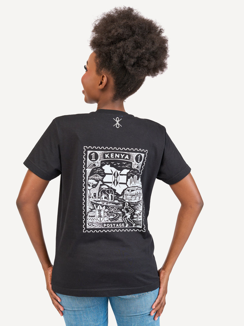 Kali Graphic Ts: Black with Kenya Stamp