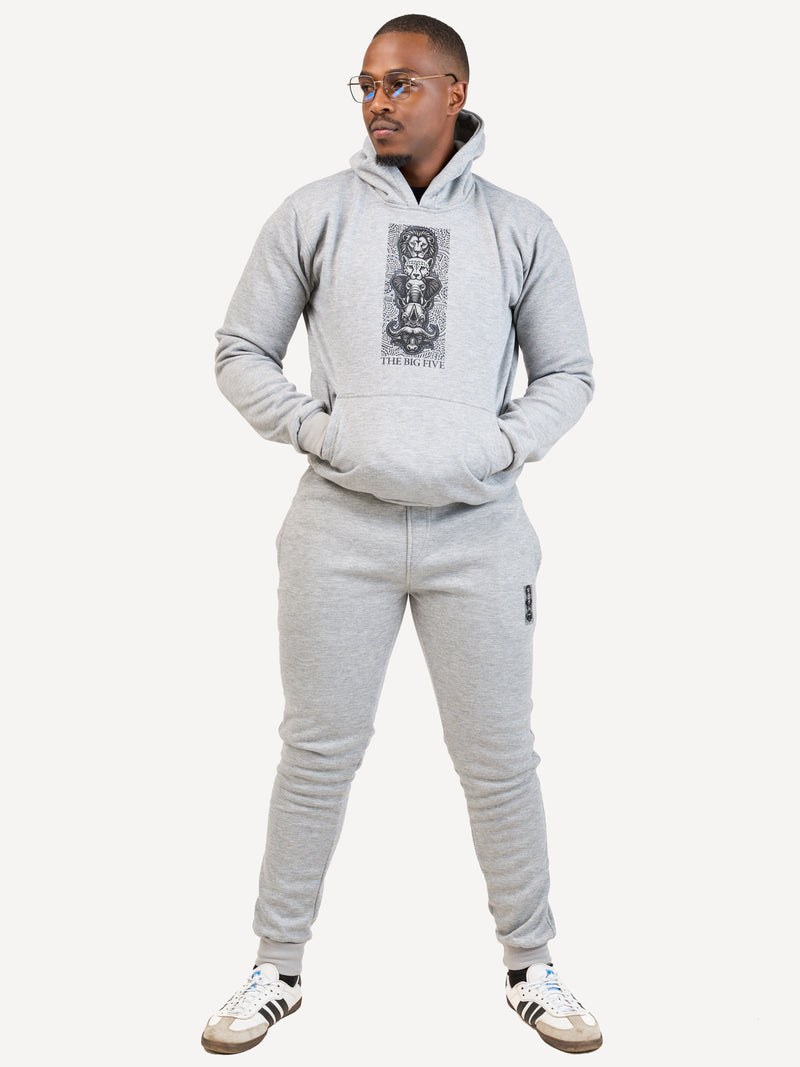 Kali Graphic Hoodies: Ash Grey with Vertical Big Five