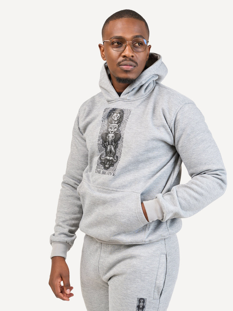 Kali Graphic Hoodies: Ash Grey with Vertical Big Five