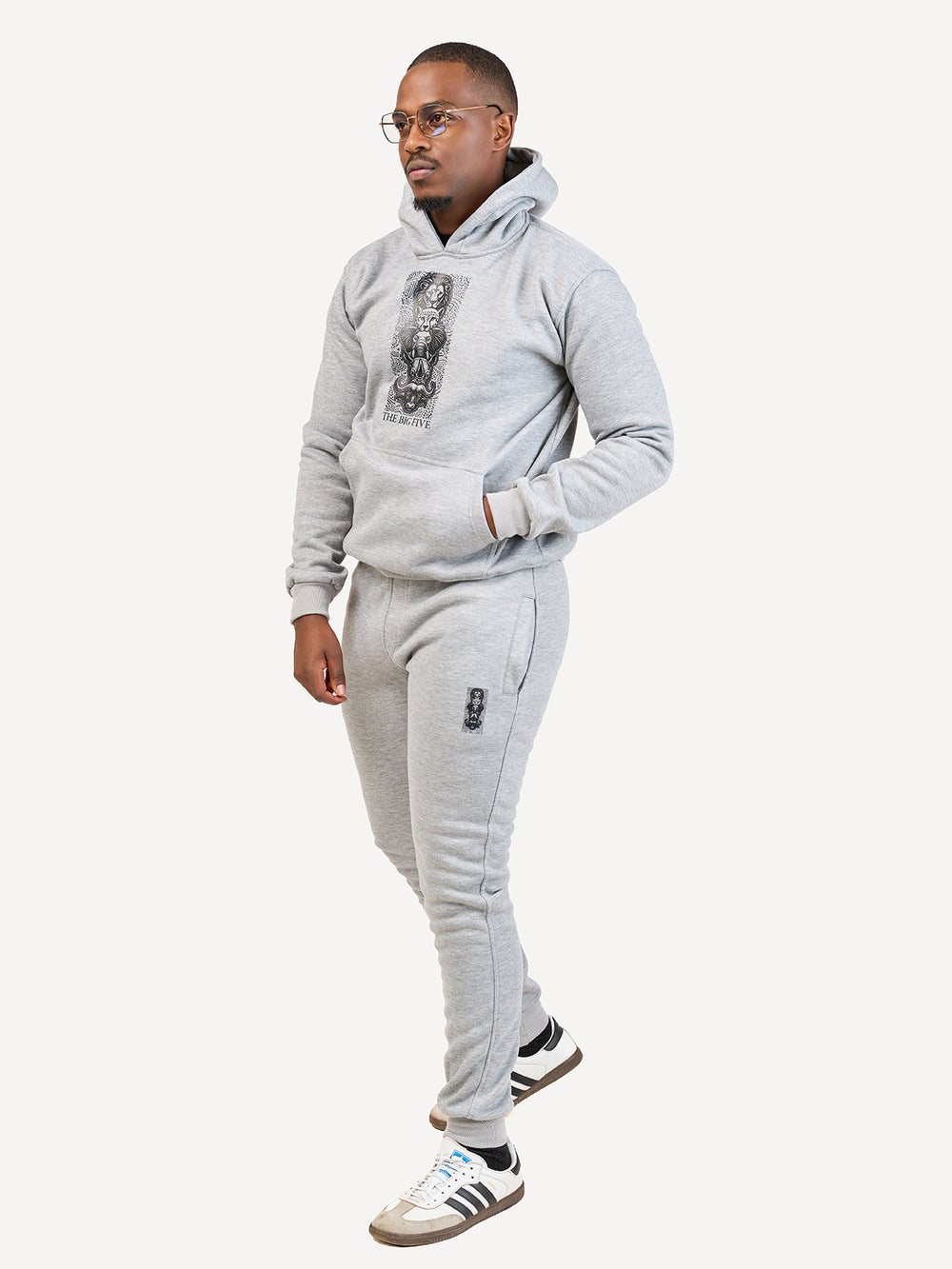 Kali Graphic Hoodies: Ash Grey with Vertical Big Five