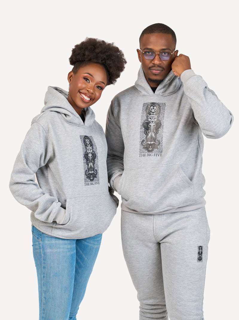 Kali Graphic Hoodies: Ash Grey with Vertical Big Five