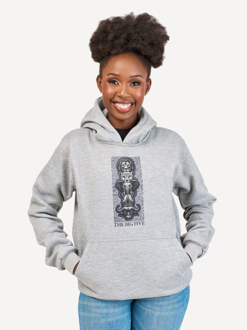 Kali Graphic Hoodies: Ash Grey with Vertical Big Five