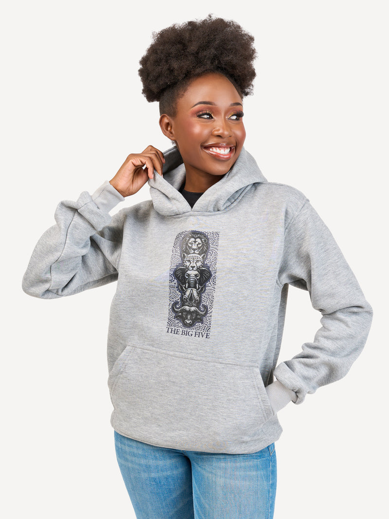 Kali Graphic Hoodies: Ash Grey with Vertical Big Five