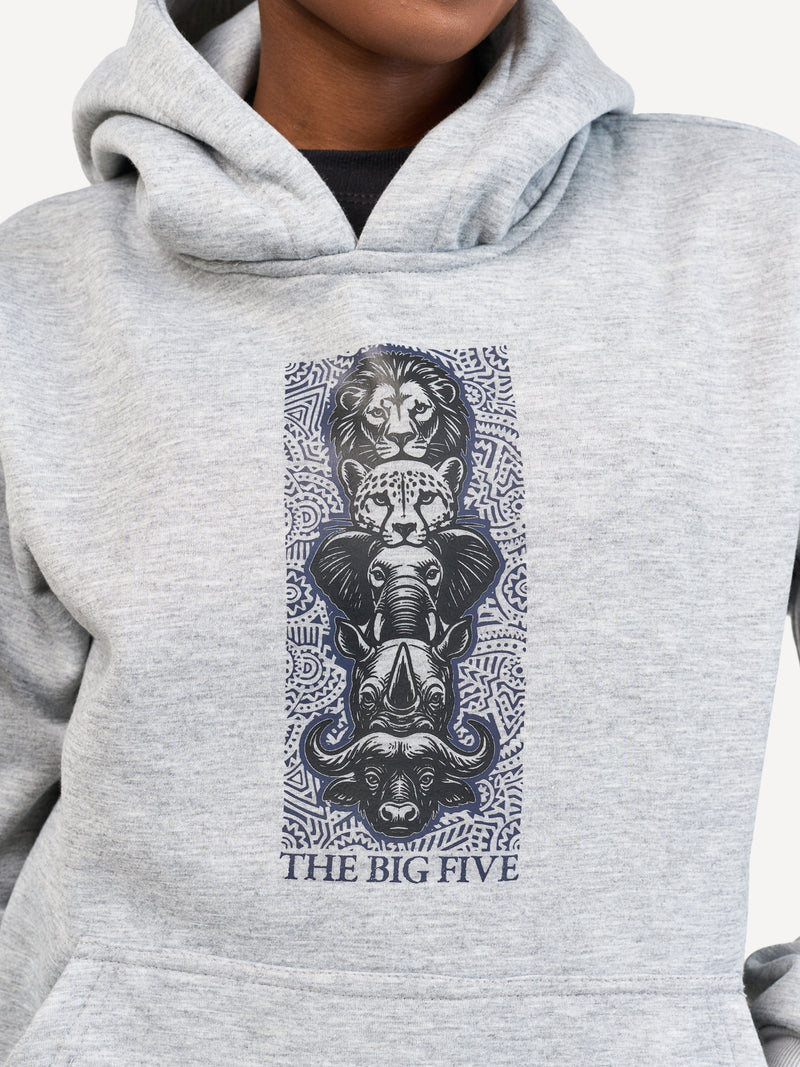 Kali Graphic Hoodies: Ash Grey with Vertical Big Five
