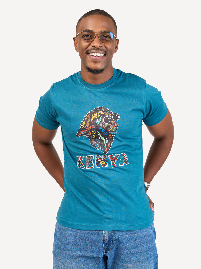 Kali Graphic Ts: Petrol Blue with Kenya Simba