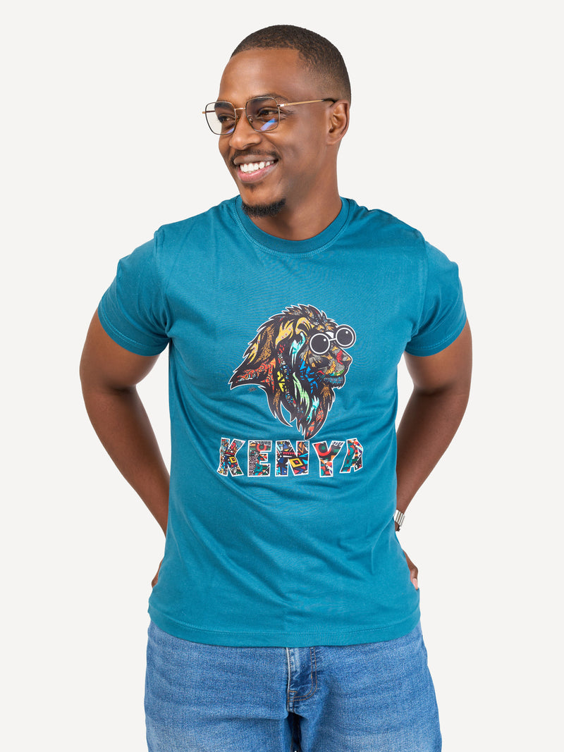 Kali Graphic Ts: Petrol Blue with Kenya Simba