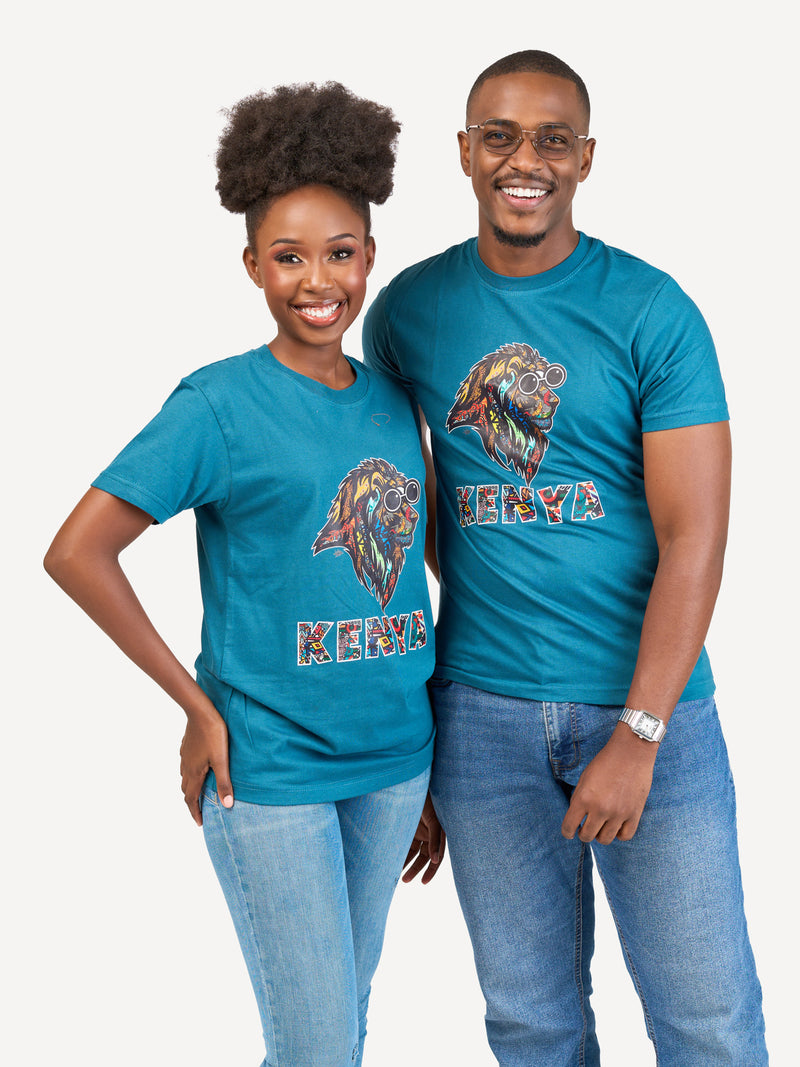 Kali Graphic Ts: Petrol Blue with Kenya Simba