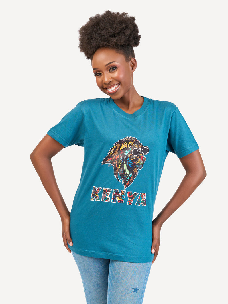 Kali Graphic Ts: Petrol Blue with Kenya Simba