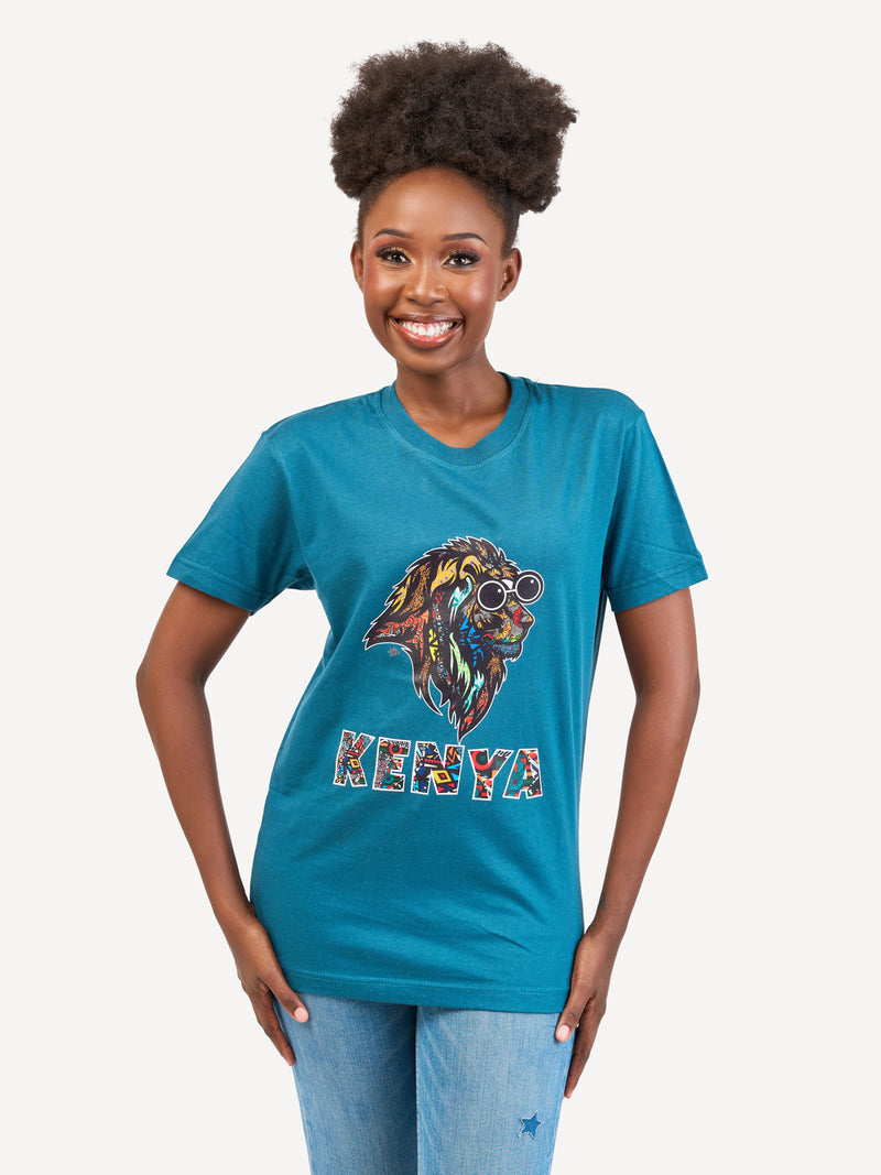 Kali Graphic Ts: Petrol Blue with Kenya Simba