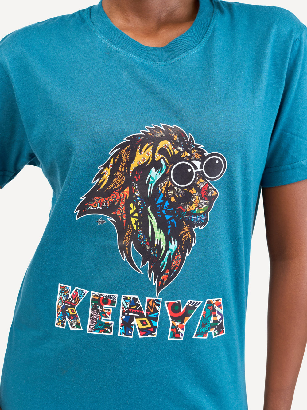 Kali Graphic Ts: Petrol Blue with Kenya Simba