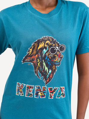 Kali Graphic Ts: Petrol Blue with Kenya Simba