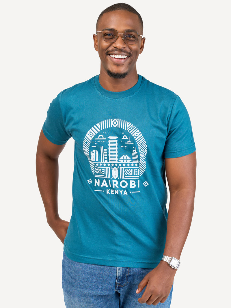 Kali Graphic Ts: Petrol Blue with Nairobi II