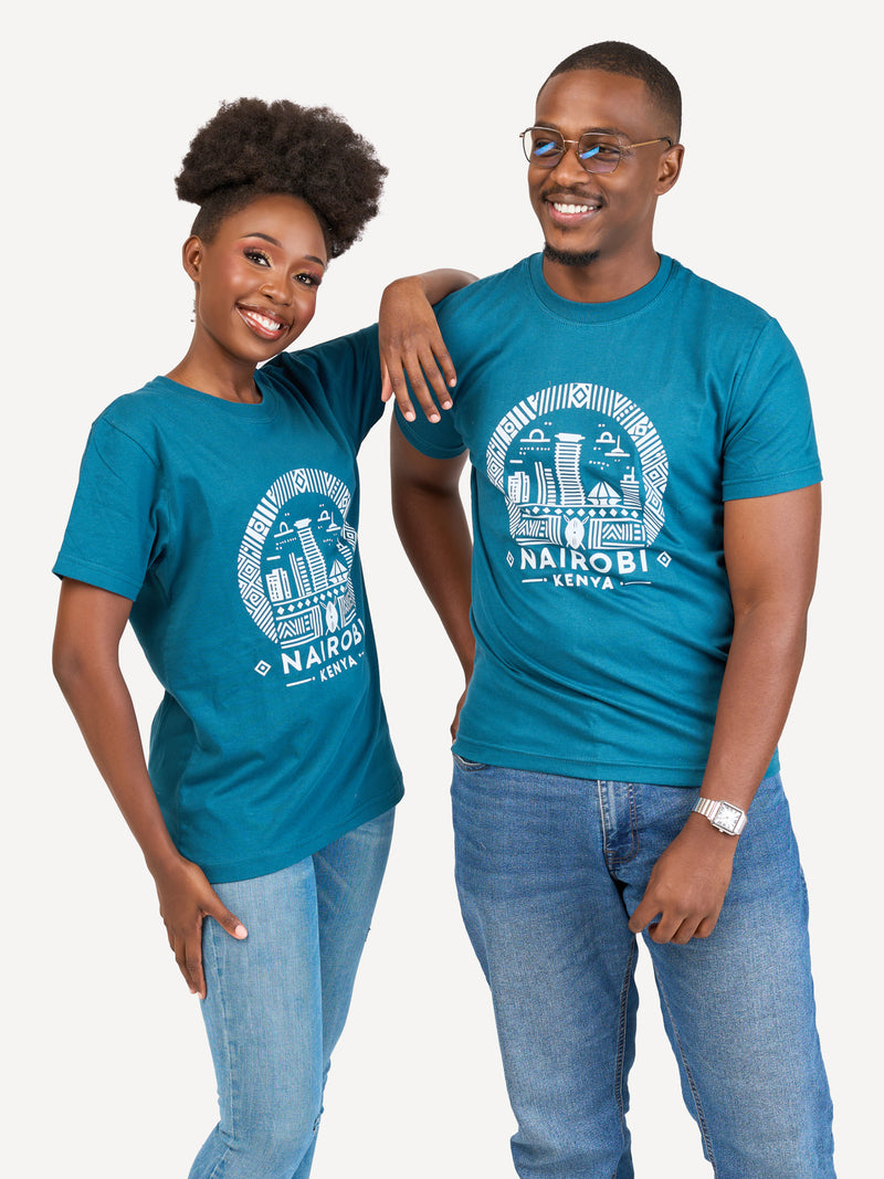 Kali Graphic Ts: Petrol Blue with Nairobi II