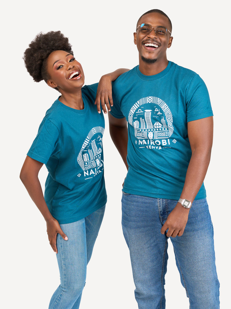 Kali Graphic Ts: Petrol Blue with Nairobi II