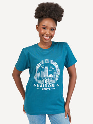 Kali Graphic Ts: Petrol Blue with Nairobi II
