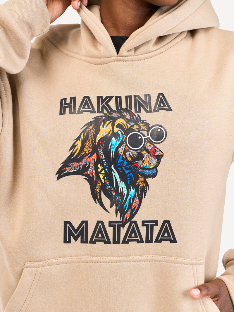 Kali Graphic Hoodies: Beige with Hakuna Matata Simba