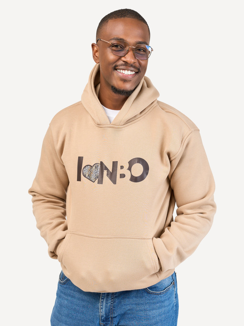 Kali Graphic Hoodies: Beige with I Love Nrb