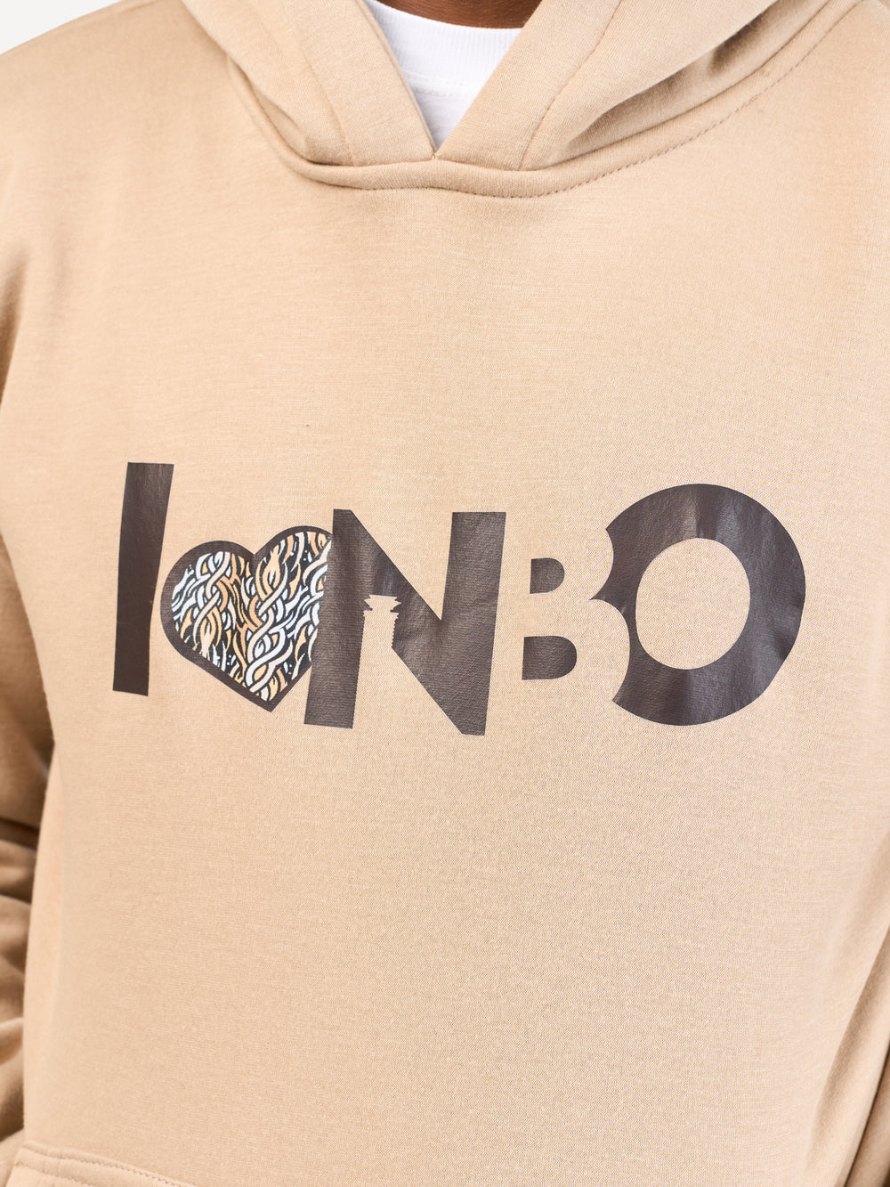Kali Graphic Hoodies: Beige with I Love Nrb