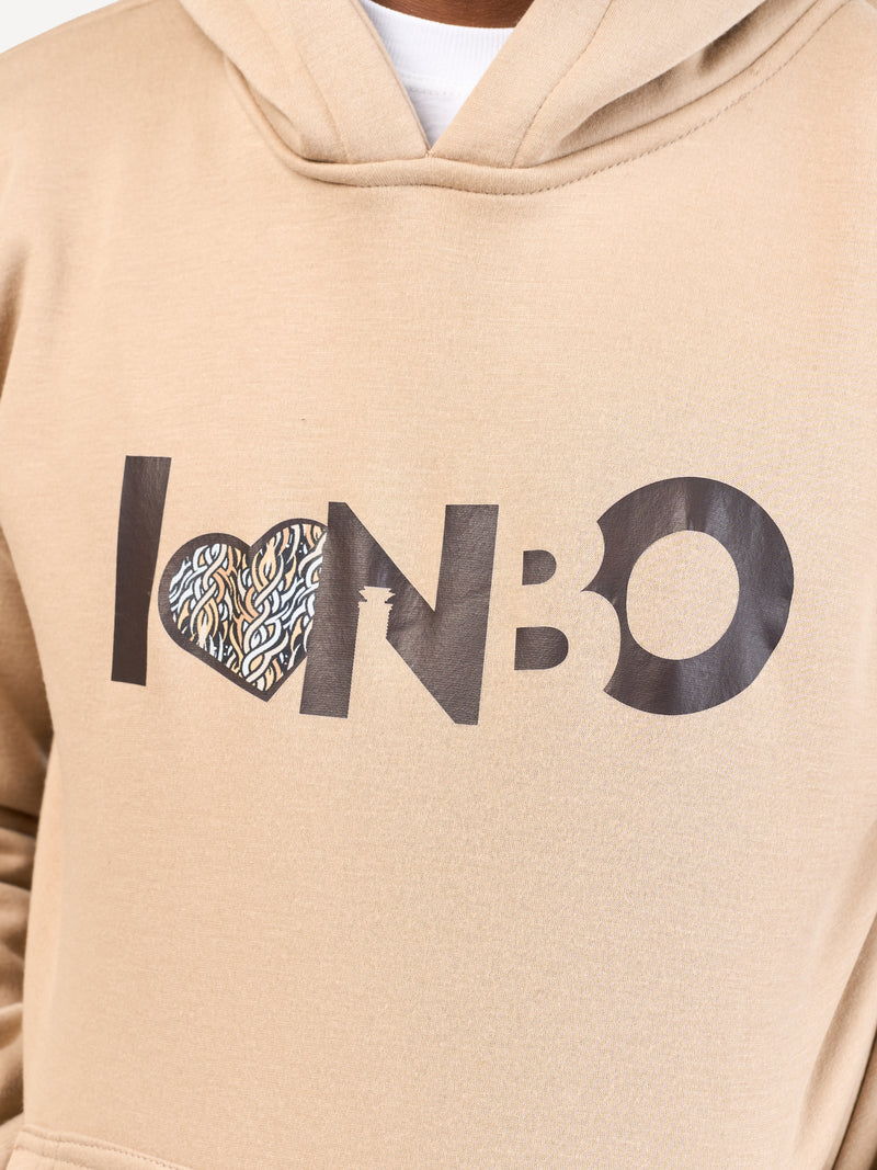 Kali Graphic Hoodies: Beige with I Love Nrb