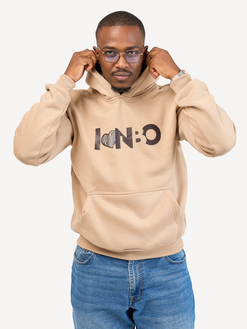 Kali Graphic Hoodies: Beige with I Love Nrb