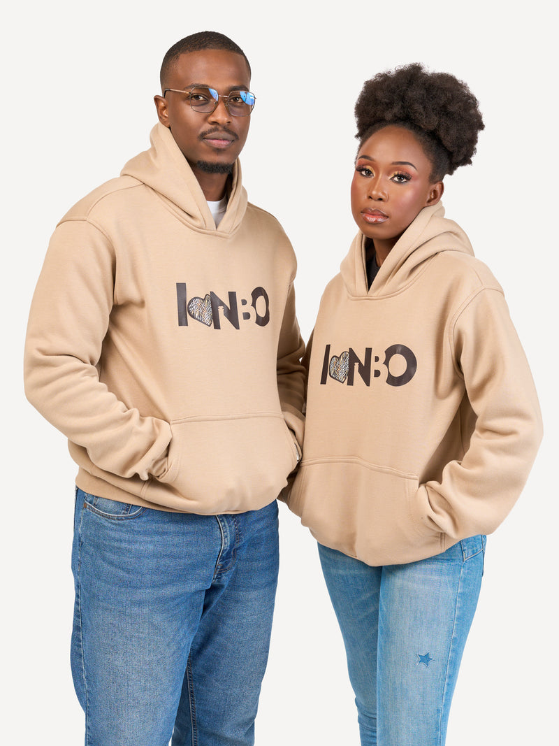 Kali Graphic Hoodies: Beige with I Love Nrb