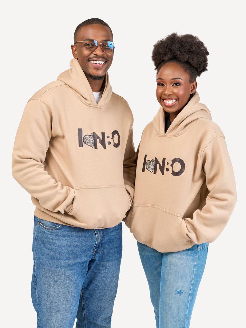 Kali Graphic Hoodies: Beige with I Love Nrb