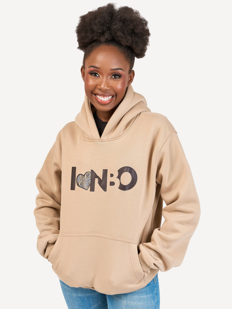 Kali Graphic Hoodies: Beige with I Love Nrb