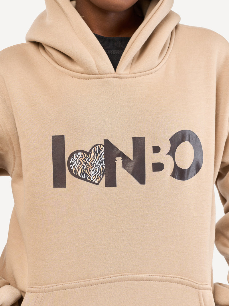Kali Graphic Hoodies: Beige with I Love Nrb