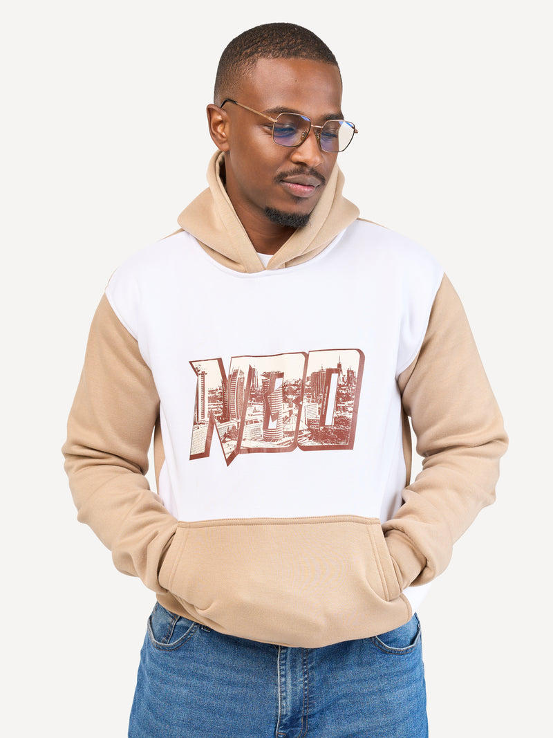 Kali Block Hoodies: White & Beige with NBO Skyline