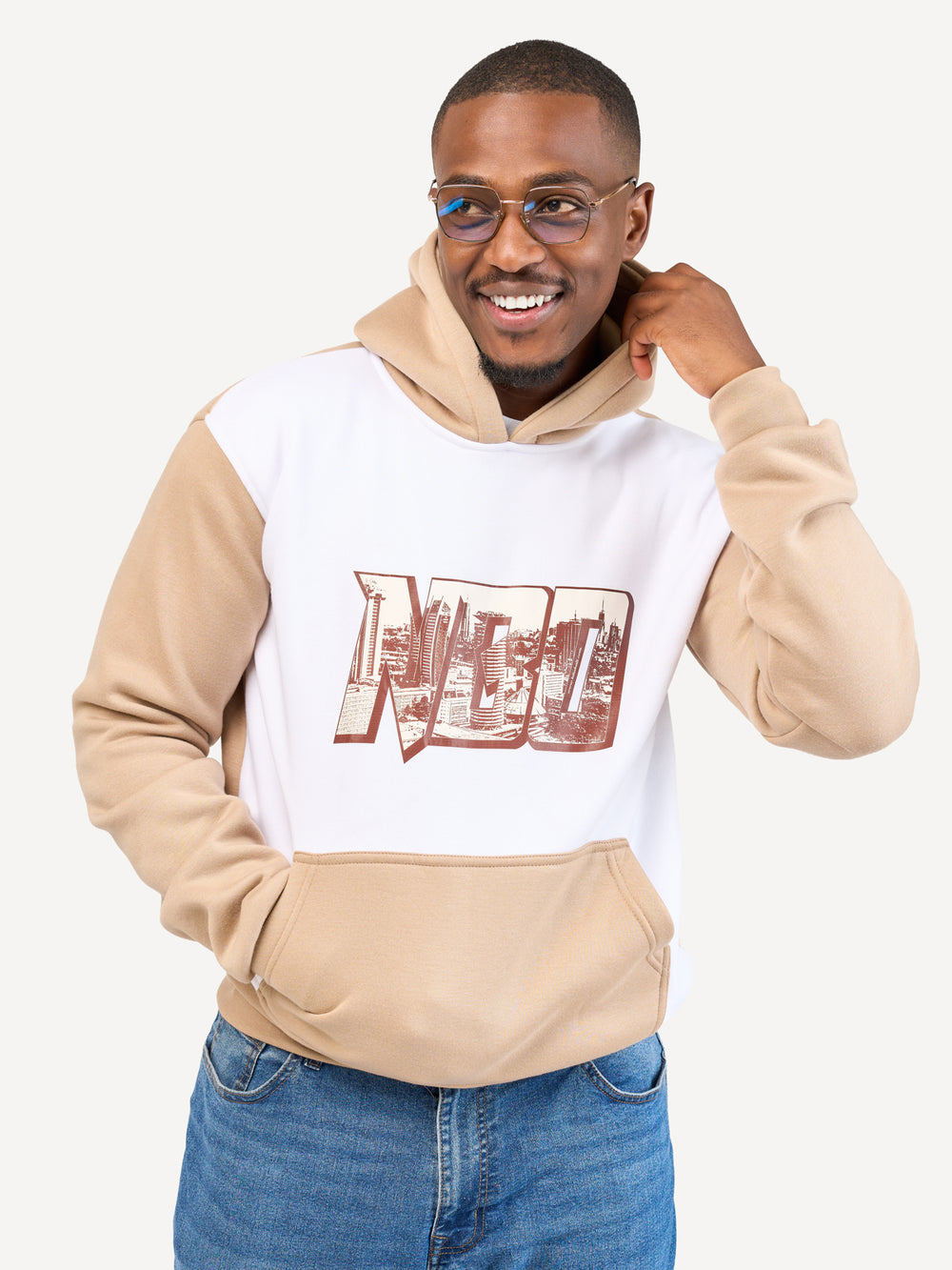 Kali Block Hoodies: White & Beige with NBO Skyline