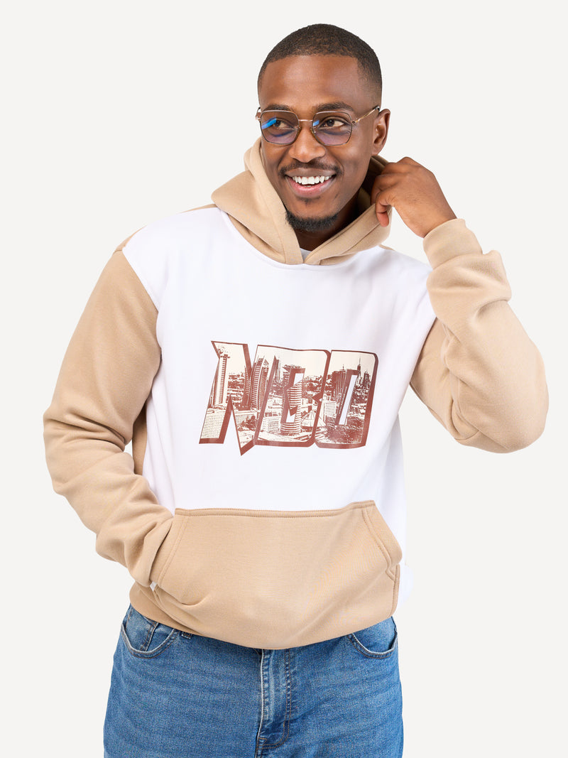 Kali Block Hoodies: White & Beige with NBO Skyline