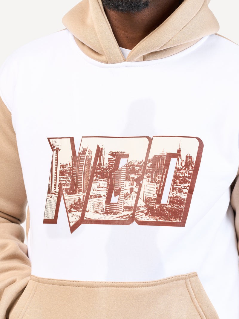 Kali Block Hoodies: White & Beige with NBO Skyline