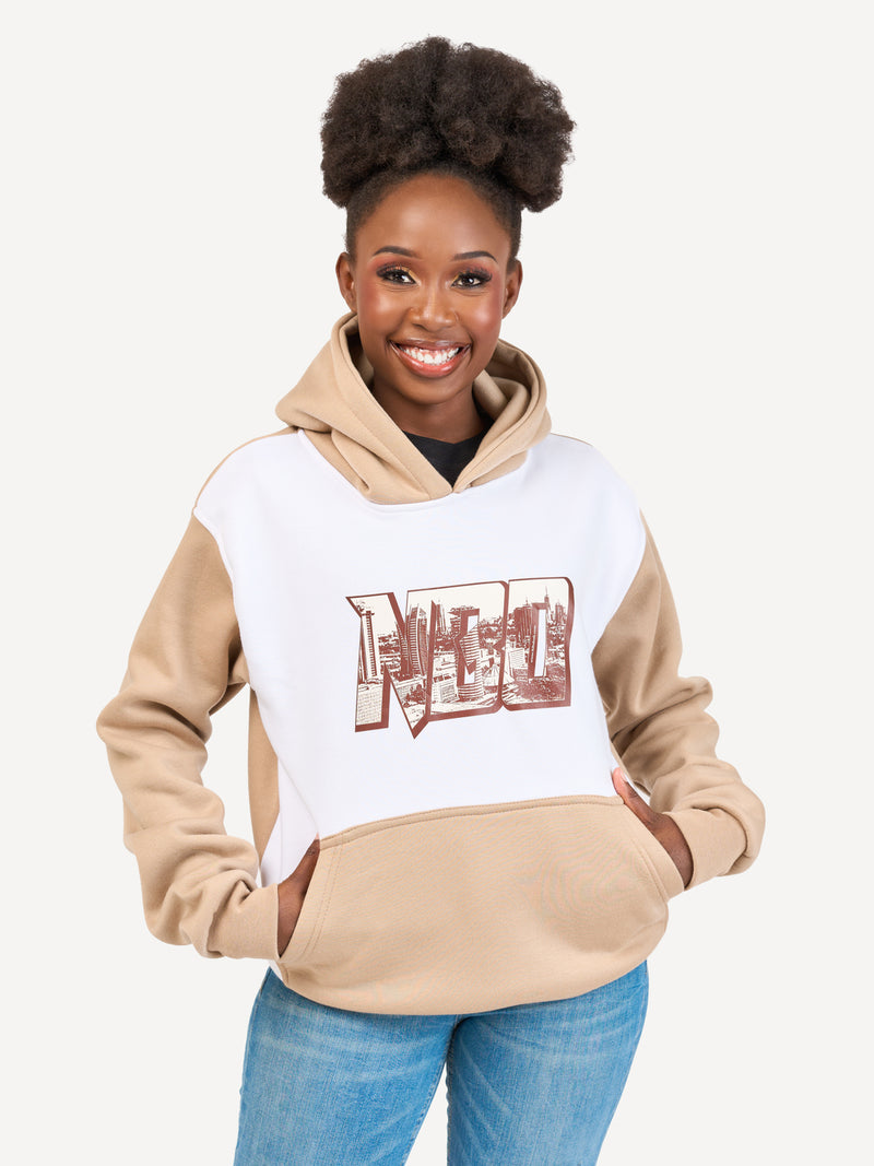 Kali Block Hoodies: White & Beige with NBO Skyline