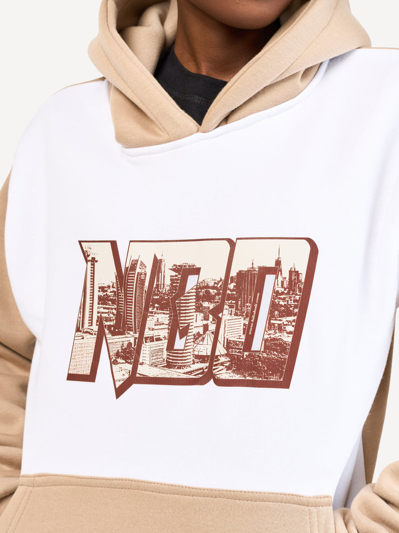 Kali Block Hoodies: White & Beige with NBO Skyline