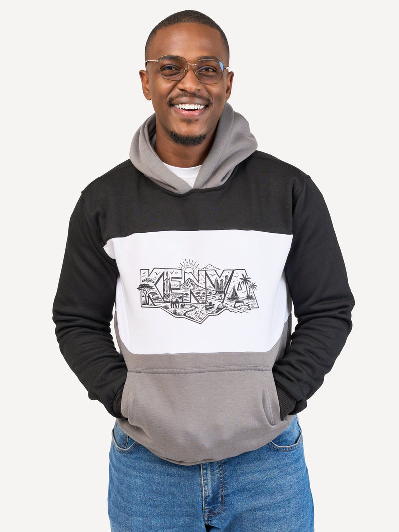Kali Block Hoodies: Black , White & Grey with Kenya