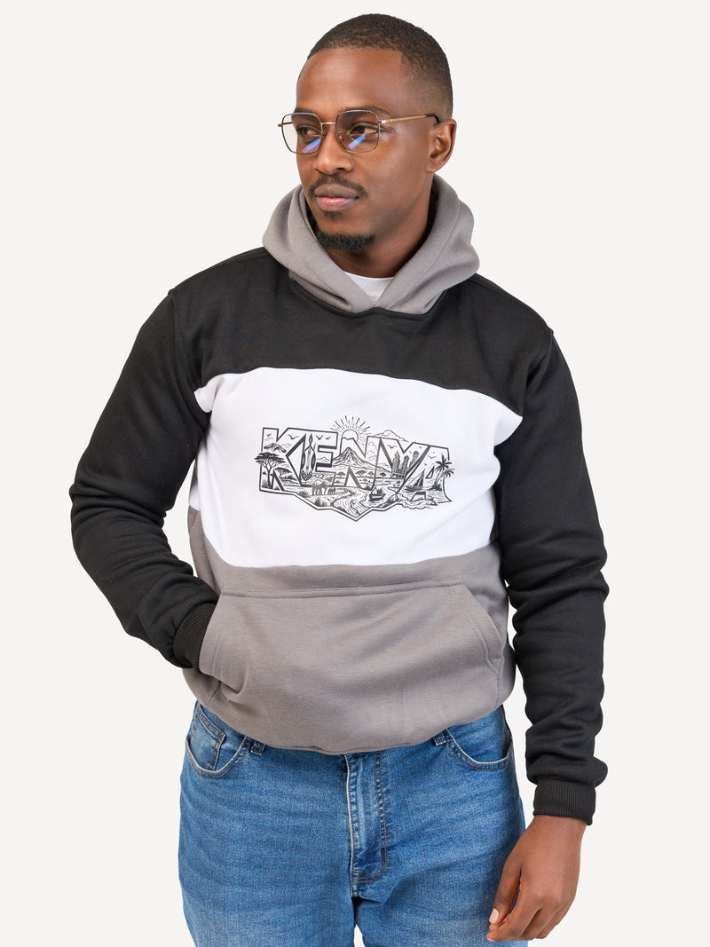 Kali Block Hoodies: Black , White & Grey with Kenya