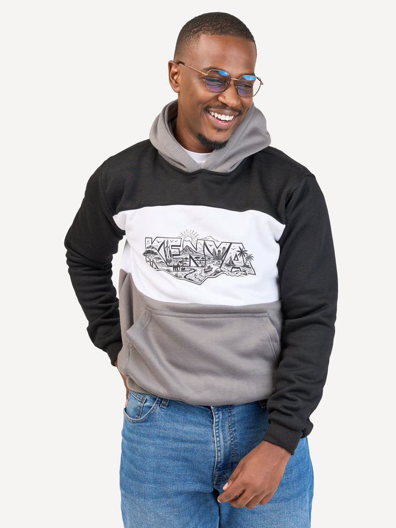 Kali Block Hoodies: Black , White & Grey with Kenya
