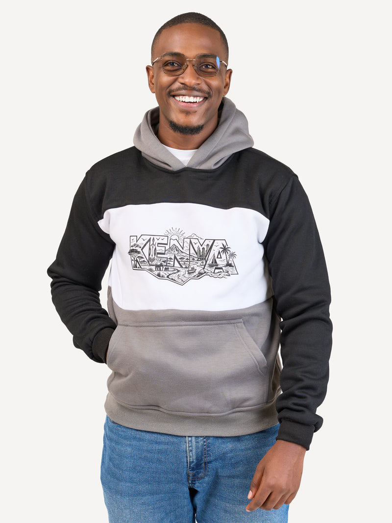 Kali Block Hoodies: Black , White & Grey with Kenya