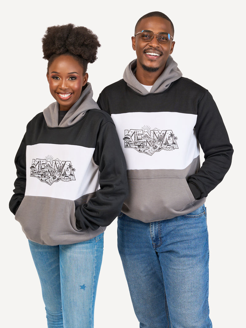 Kali Block Hoodies: Black , White & Grey with Kenya