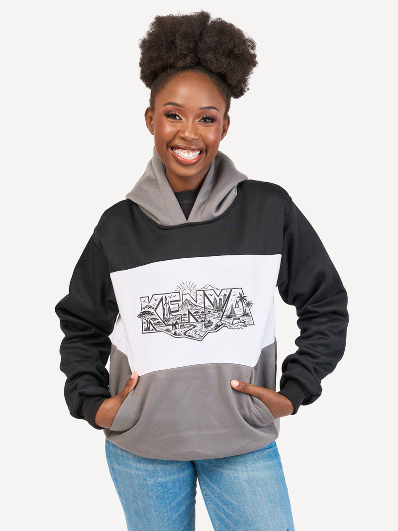 Kali Block Hoodies: Black , White & Grey with Kenya