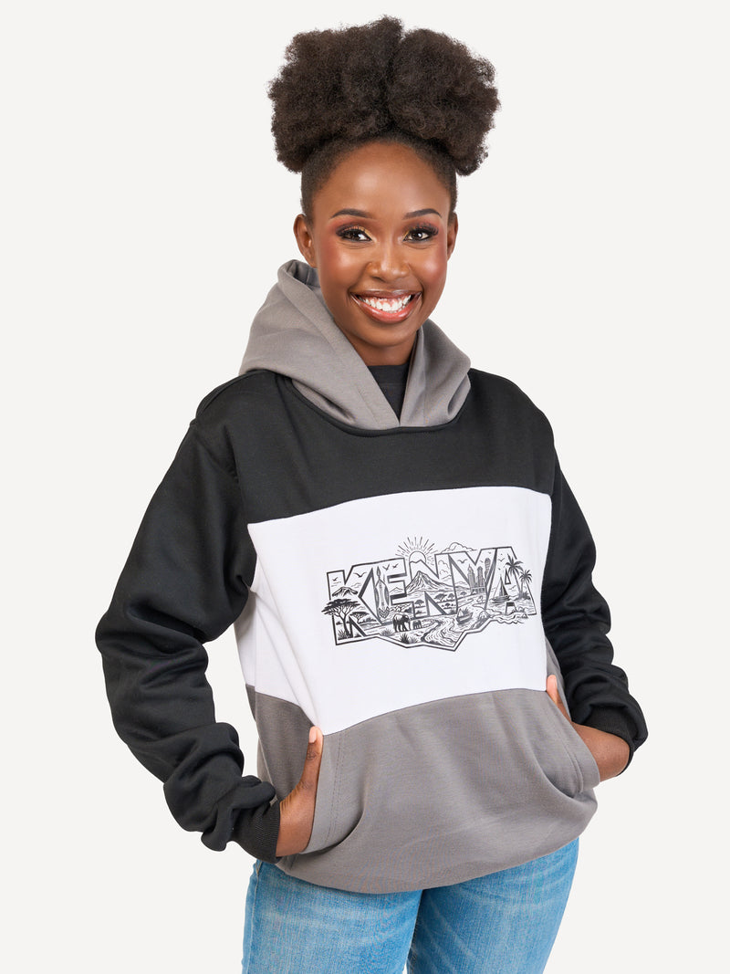 Kali Block Hoodies: Black , White & Grey with Kenya