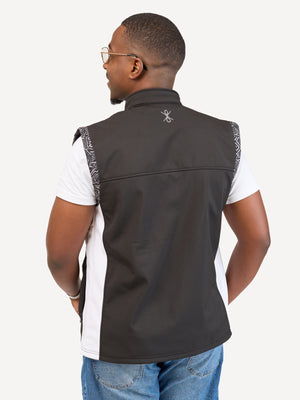 Kali Move Men's Sleeveless Softshells: Black & White with Chromatic Geo Print