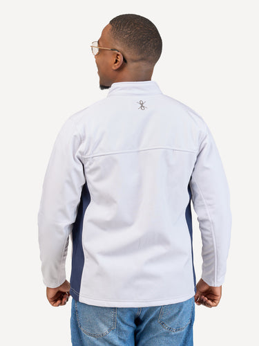 Kali Move Men's Full-Sleeve Softshells: White & Navy with Blue Wave Print