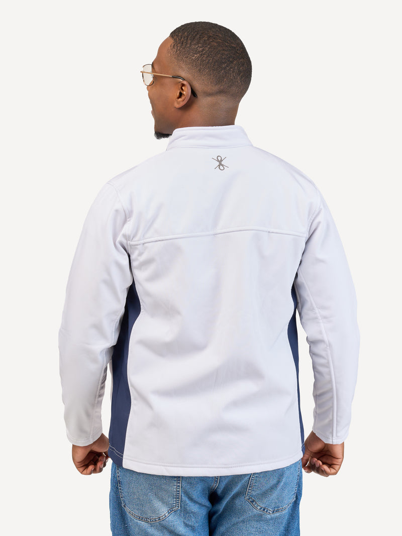 Kali Move Men's Full-Sleeve Softshells: White & Navy with Blue Wave Print
