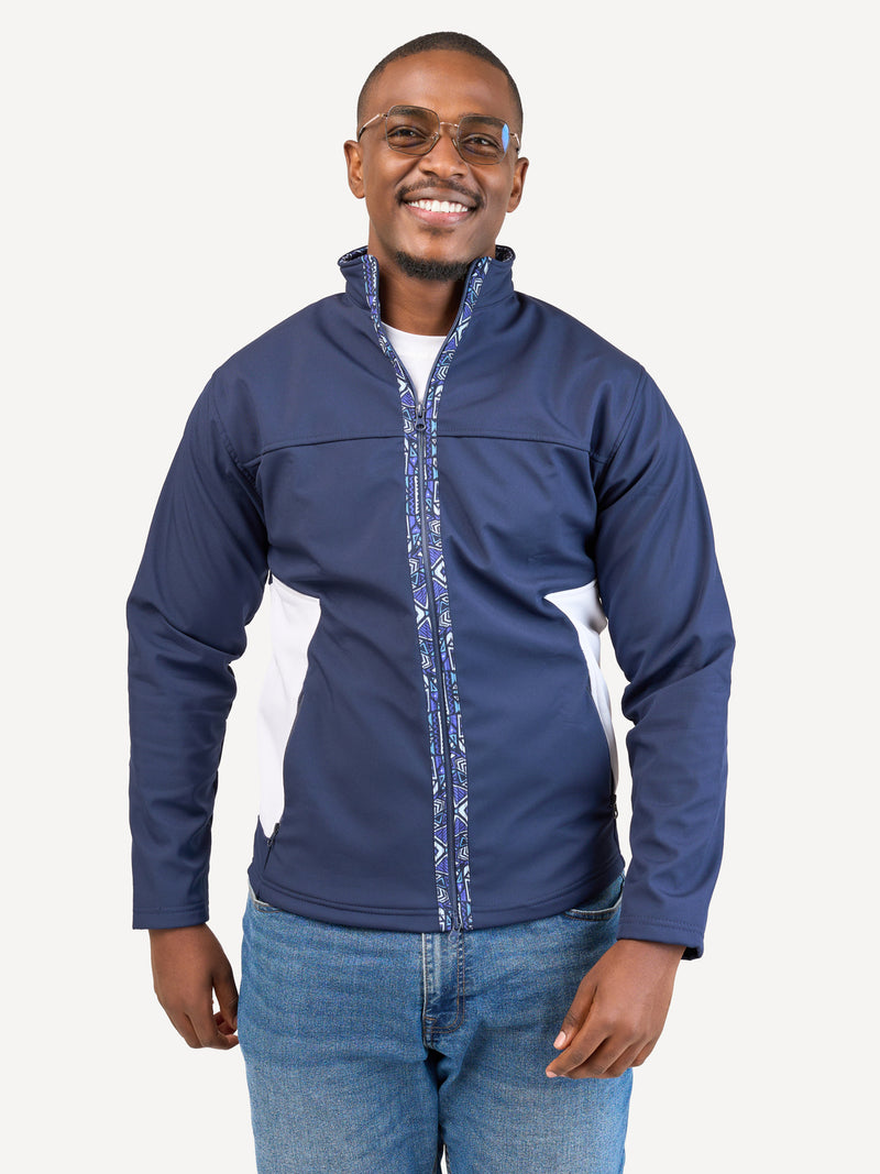 Kali Move Men's Full-Sleeve Softshells: Navy & White with Terra Blue Print