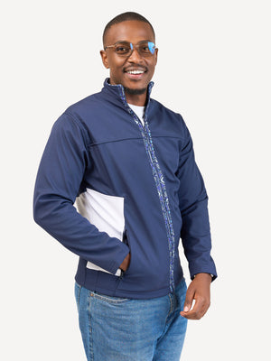 Kali Move Men's Full-Sleeve Softshells: Navy & White with Terra Blue Print