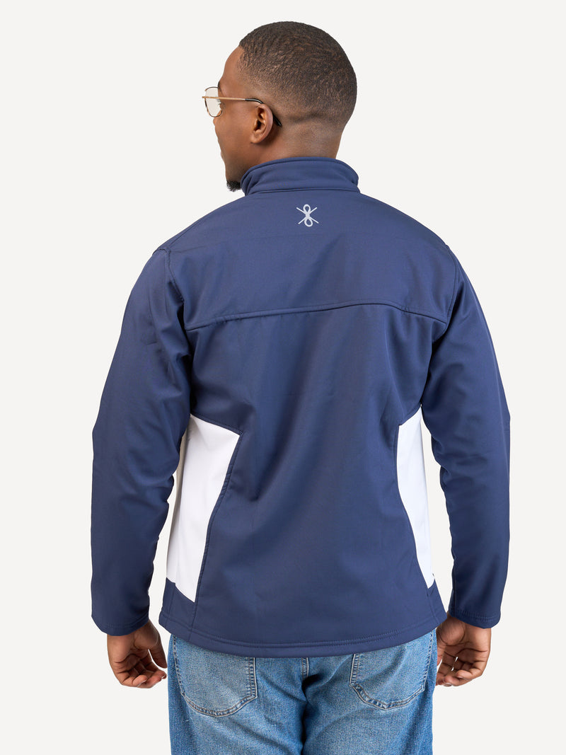 Kali Move Men's Full-Sleeve Softshells: Navy & White with Terra Blue Print