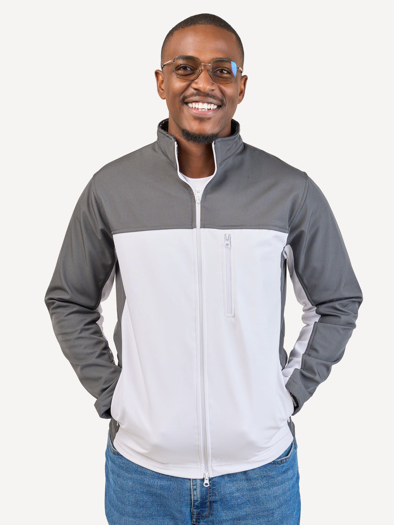 Kali Move Men's Full-Sleeve Softshells: Grey & White with Grey Wave Print